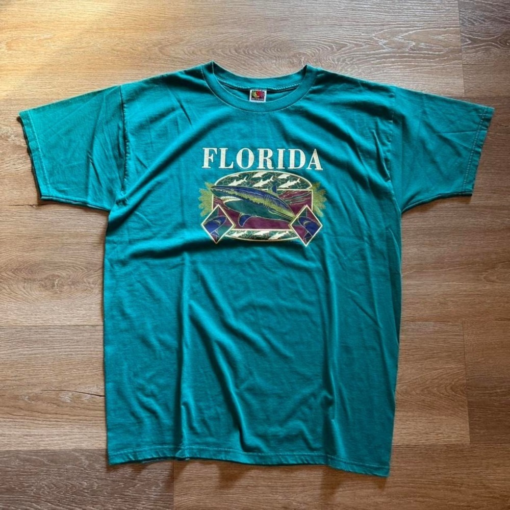 Vintage 1990s Florida‎ puff print Multicolor Shark Nature tee Size XL
